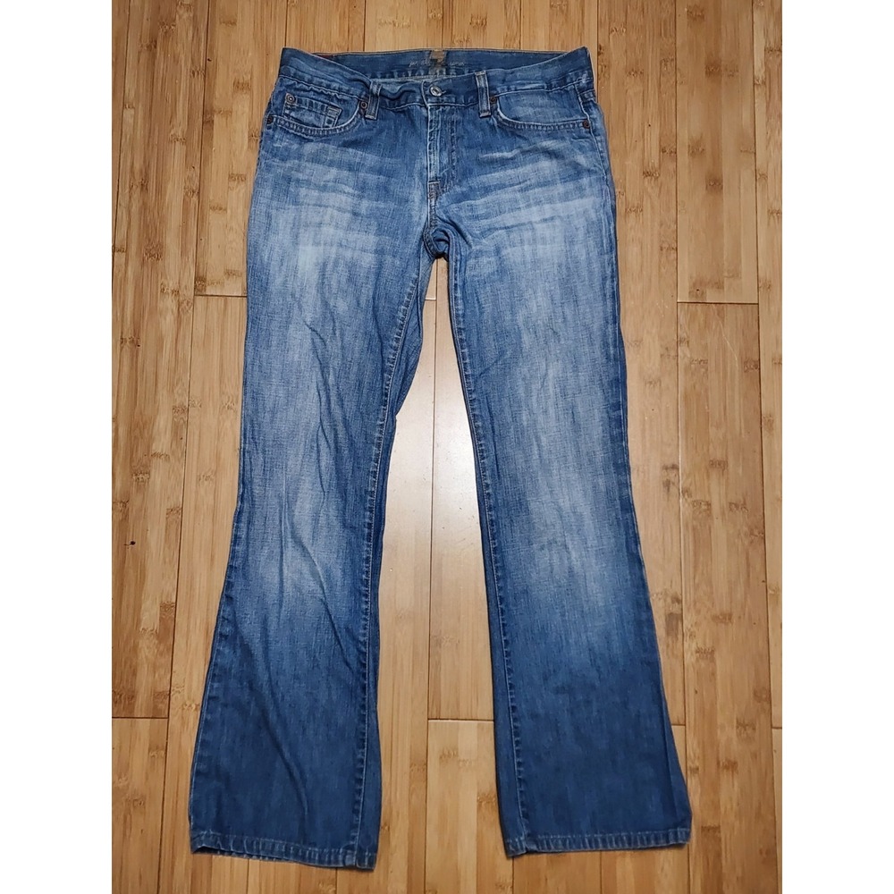 7 For All Mankind Bootcut Jeans Womens Size 29 Blue Raw Hem Denim 30x29 Made USA